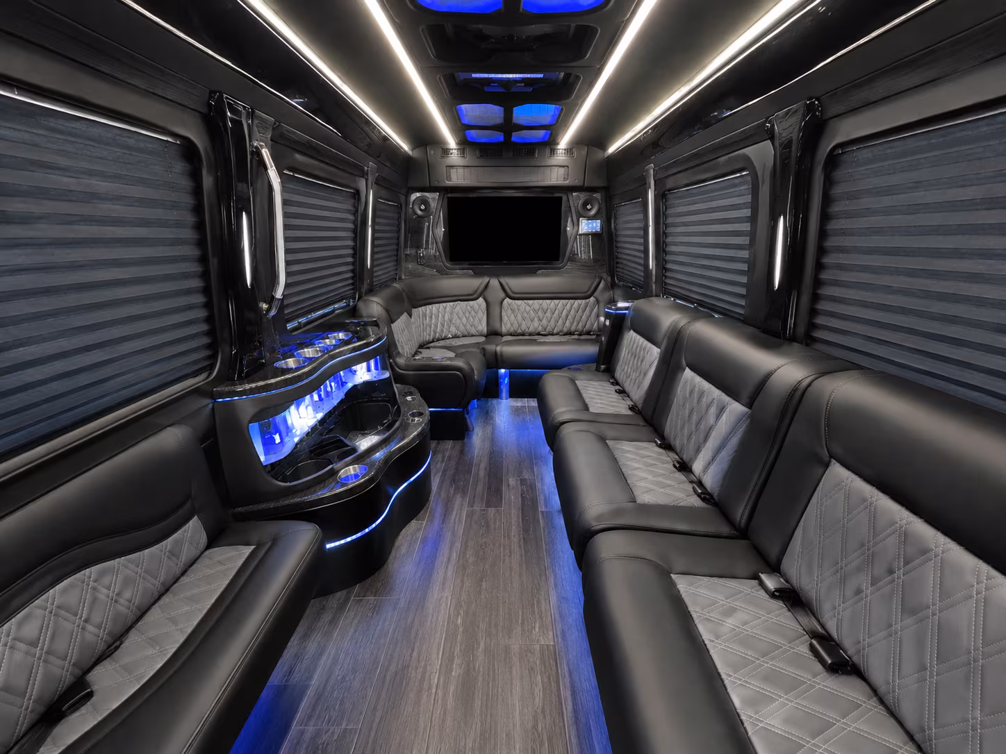utica 30 passenger party bus interior