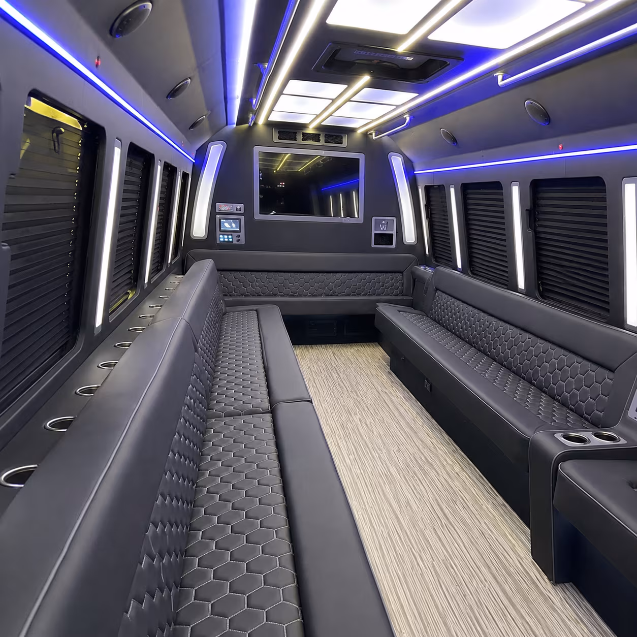 utica 40 passenger party bus inside