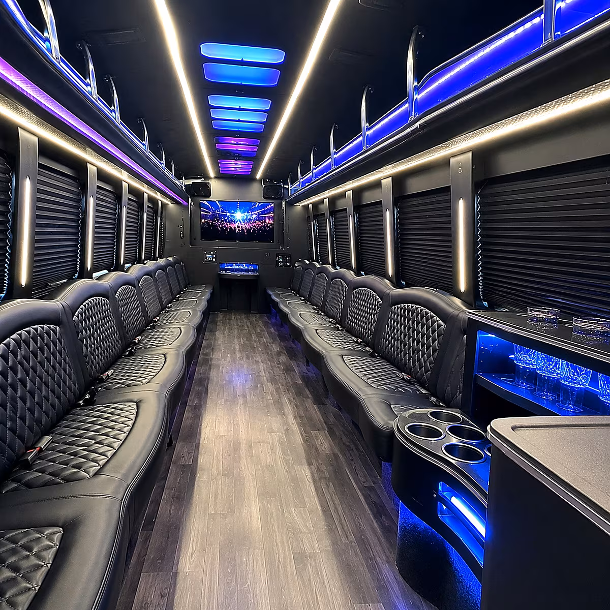 utica party bus rental interior